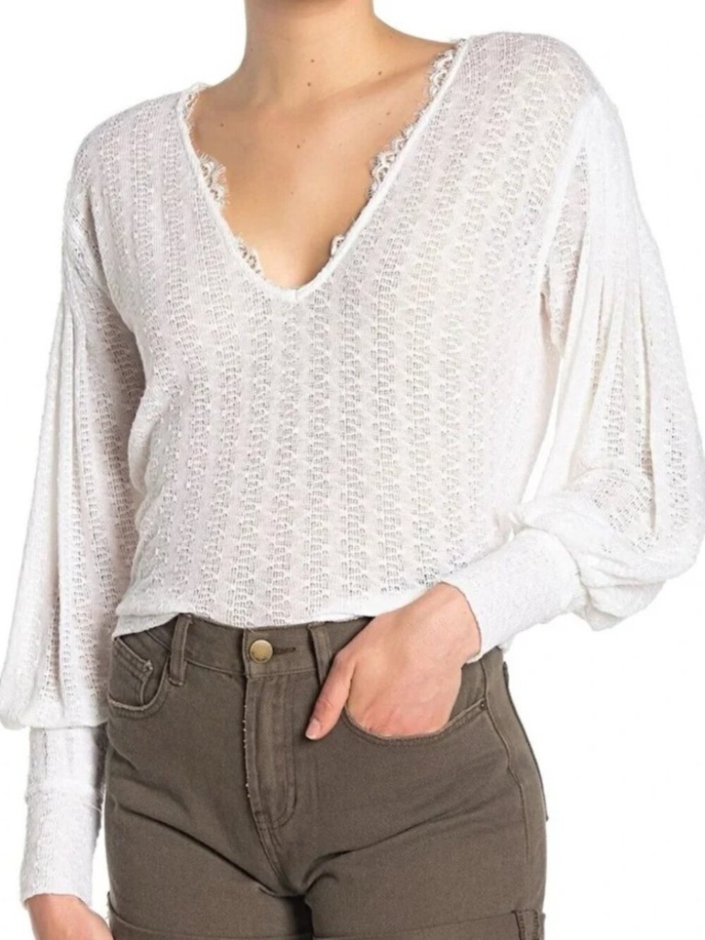 Free People Dream Girl white pointelle top size S